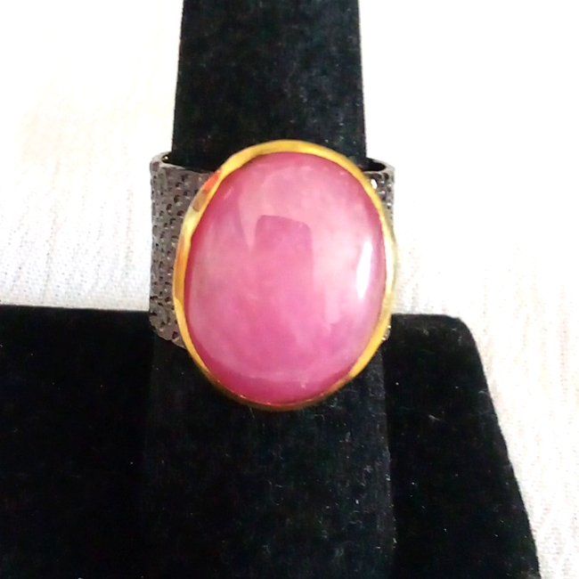 Gorgeous Custom Made Rare 38ct Pink Ruby Cabochon Cocktail Band Size 7